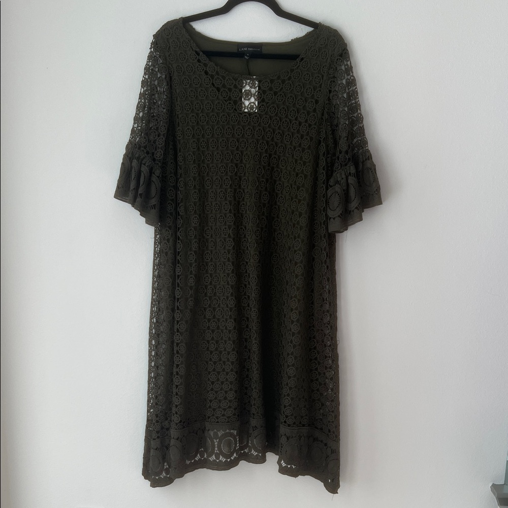 Lane Bryant Olive and Taupe Lace Overlay Dress